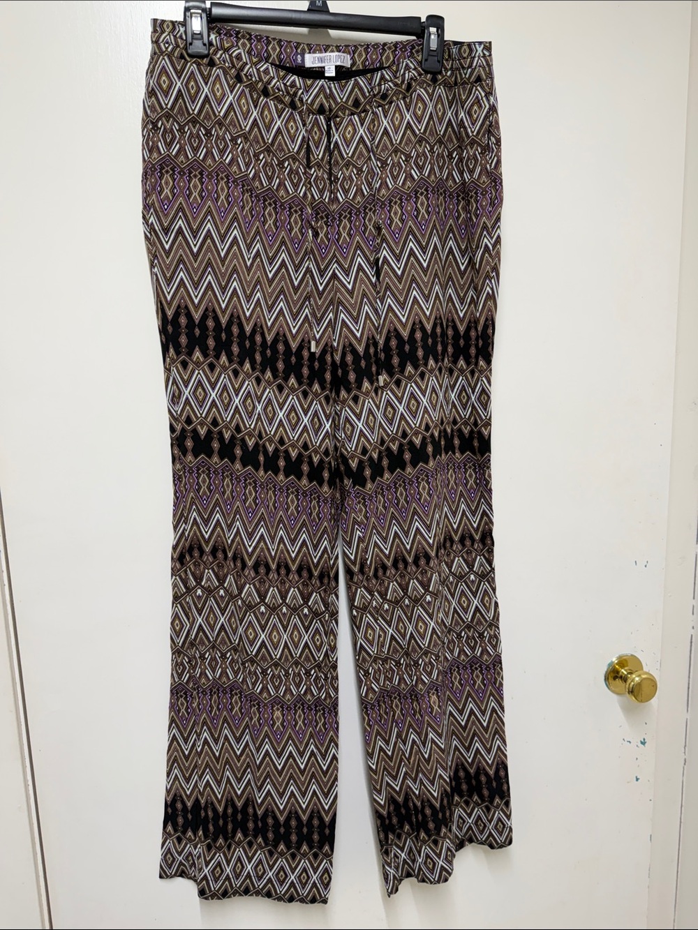Jennifer Lopez Geometric Wide-Leg Pants in Brown, Black & Purple